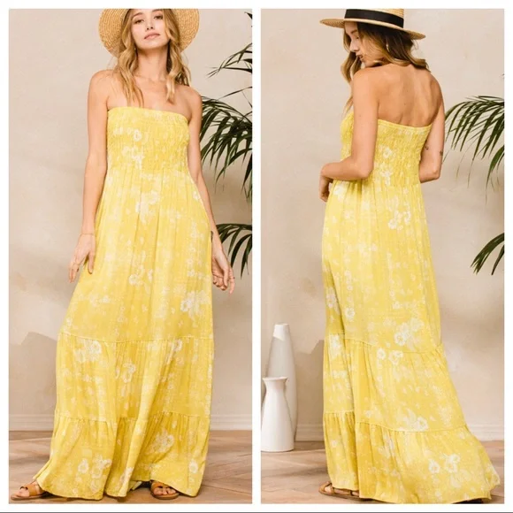 26 Fabiene Gorgeous Strapless Smocked Floral Maxi tiered Dress - Picture 5 of 5